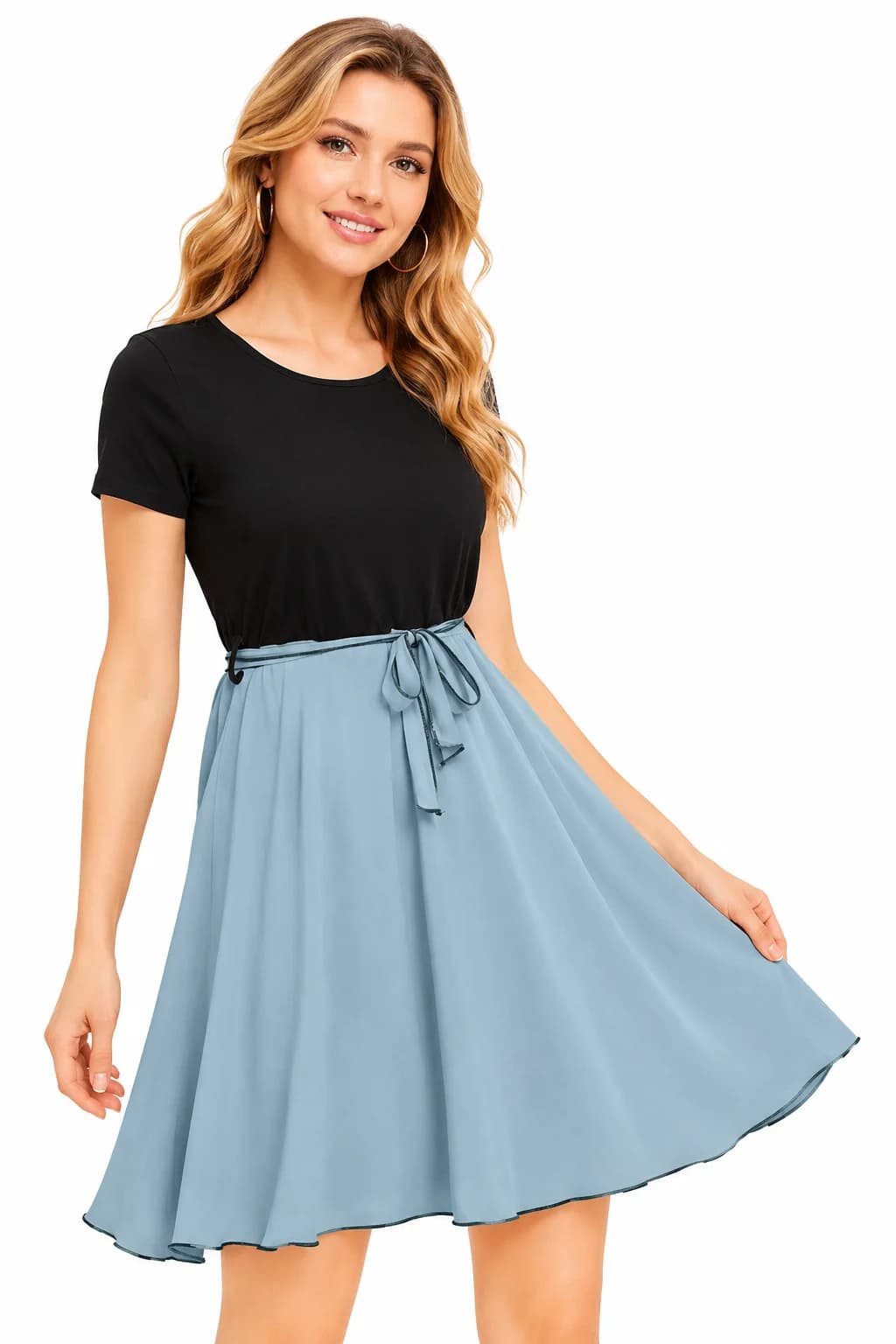 LICOLA Women's Round Neck Cap Sleeve Fit & Flare Knee Length Dress